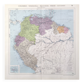 Carte vintage Colombie Venezuela Equateur Guyanes  43x43cm de 1950