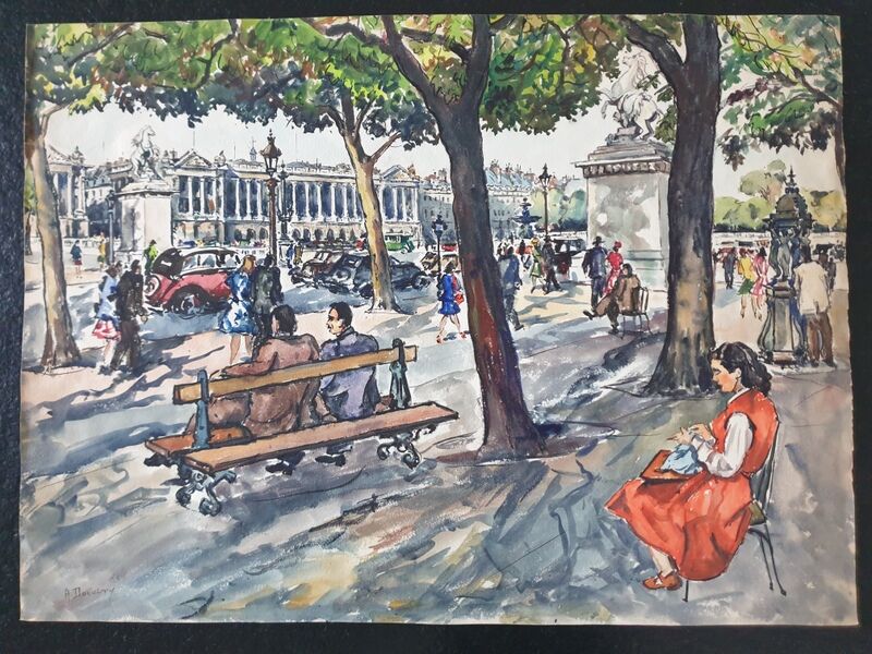 André Duculty (1912-1990) Watercolor on paper "Pont Alexandre III à Paris" Signed lower left