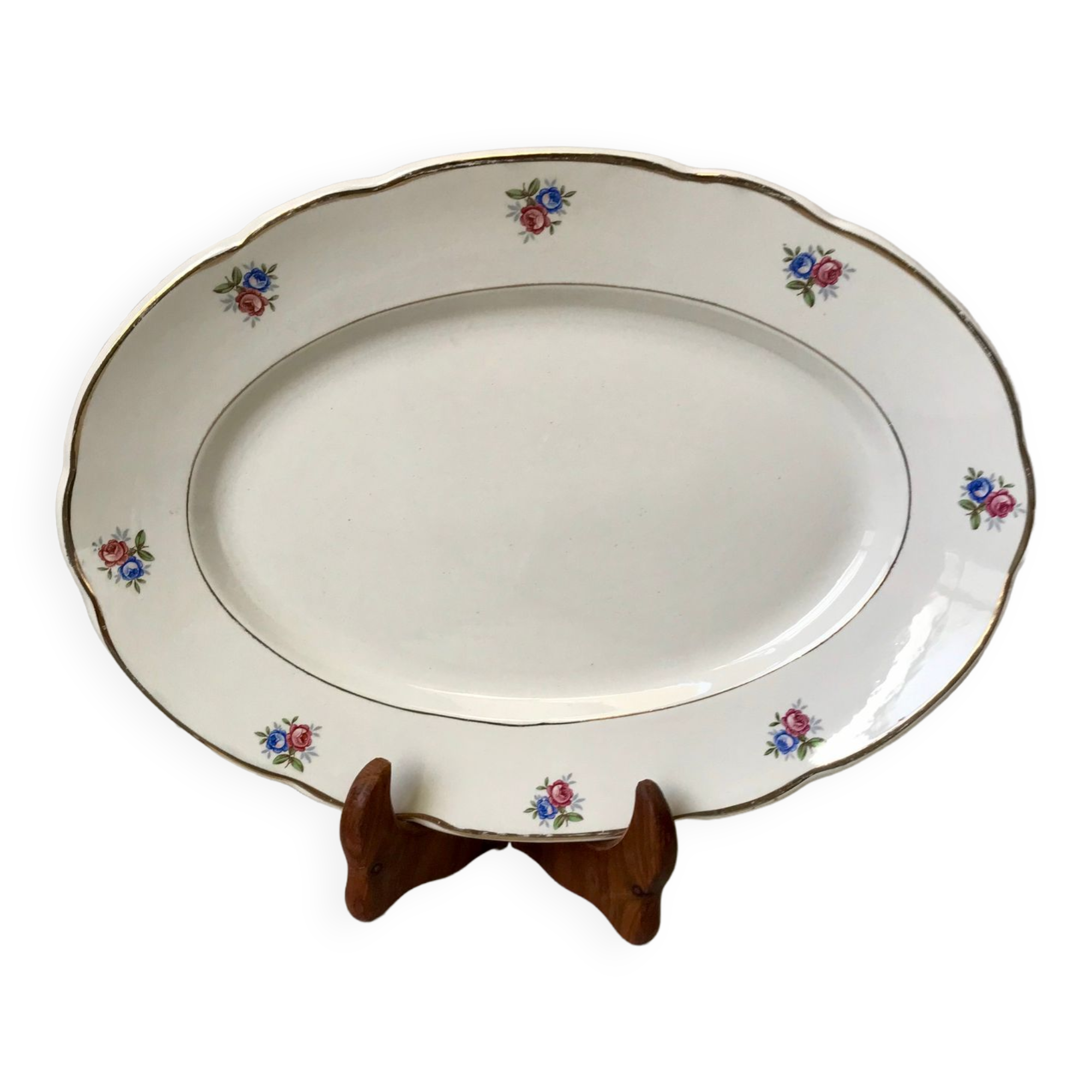 oval dish Digoin Sarreguemines small flowers 50s