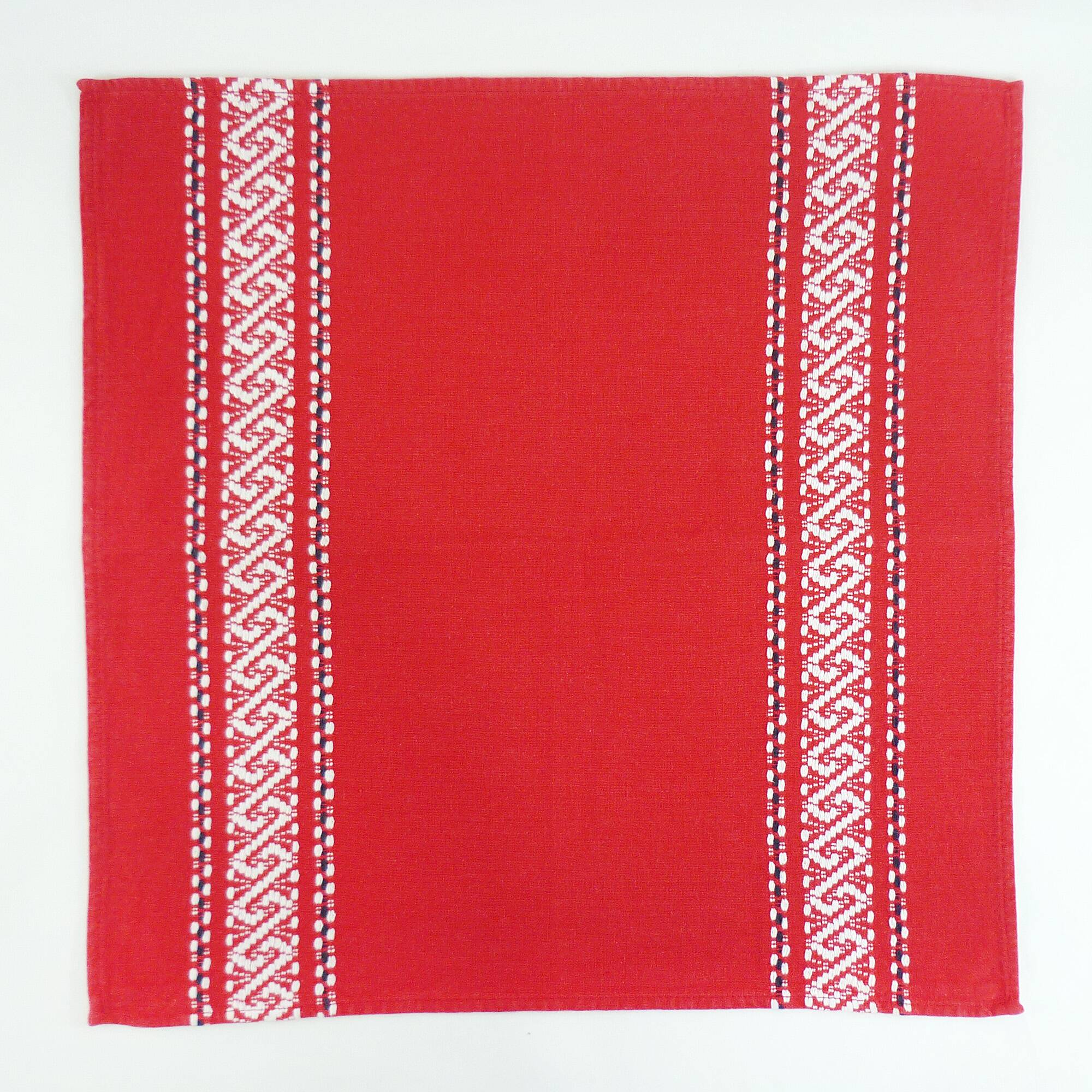11 red cotton napkins - embroidered Basque style