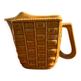Pichet Vintage en Céramique Jaune Moutarde, Broc Barbotine Motif Panier
