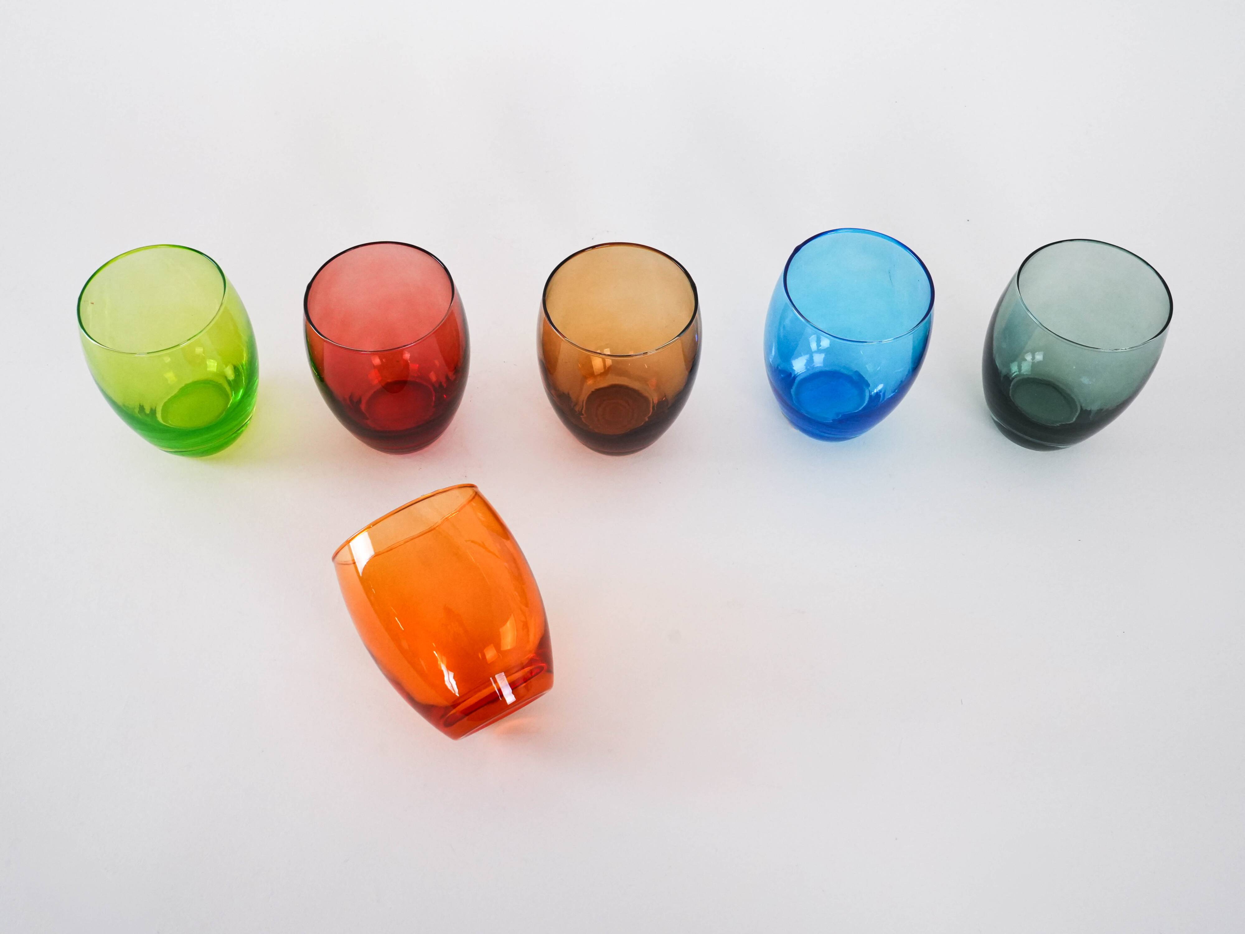 Set of colourful glasses, Italian design, 1970s, made in Italy