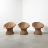 Set of three wicker rattan chairs, 1960s