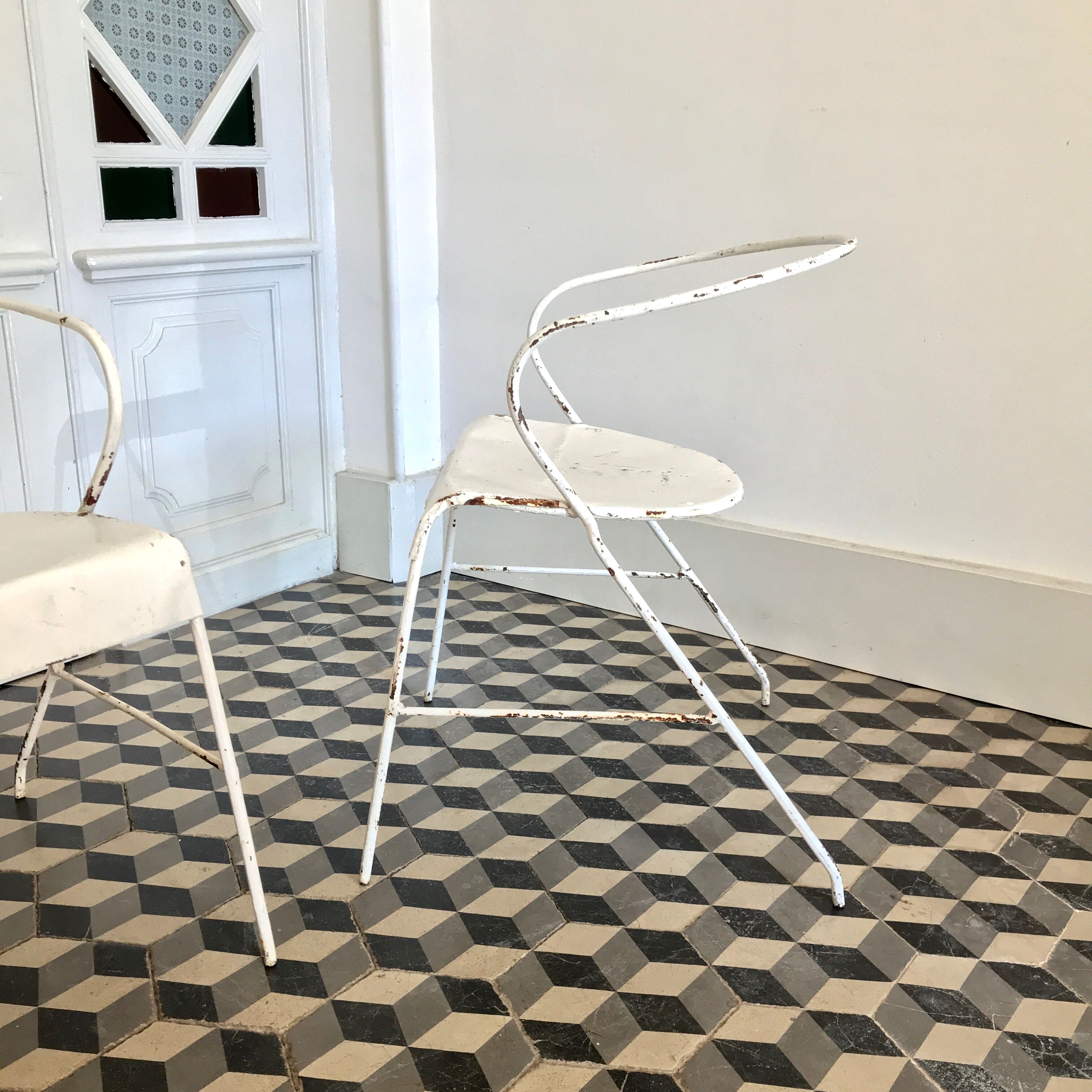White metal chairs