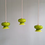 Vintage suspension trio in green opaline, 1960s-70s.
