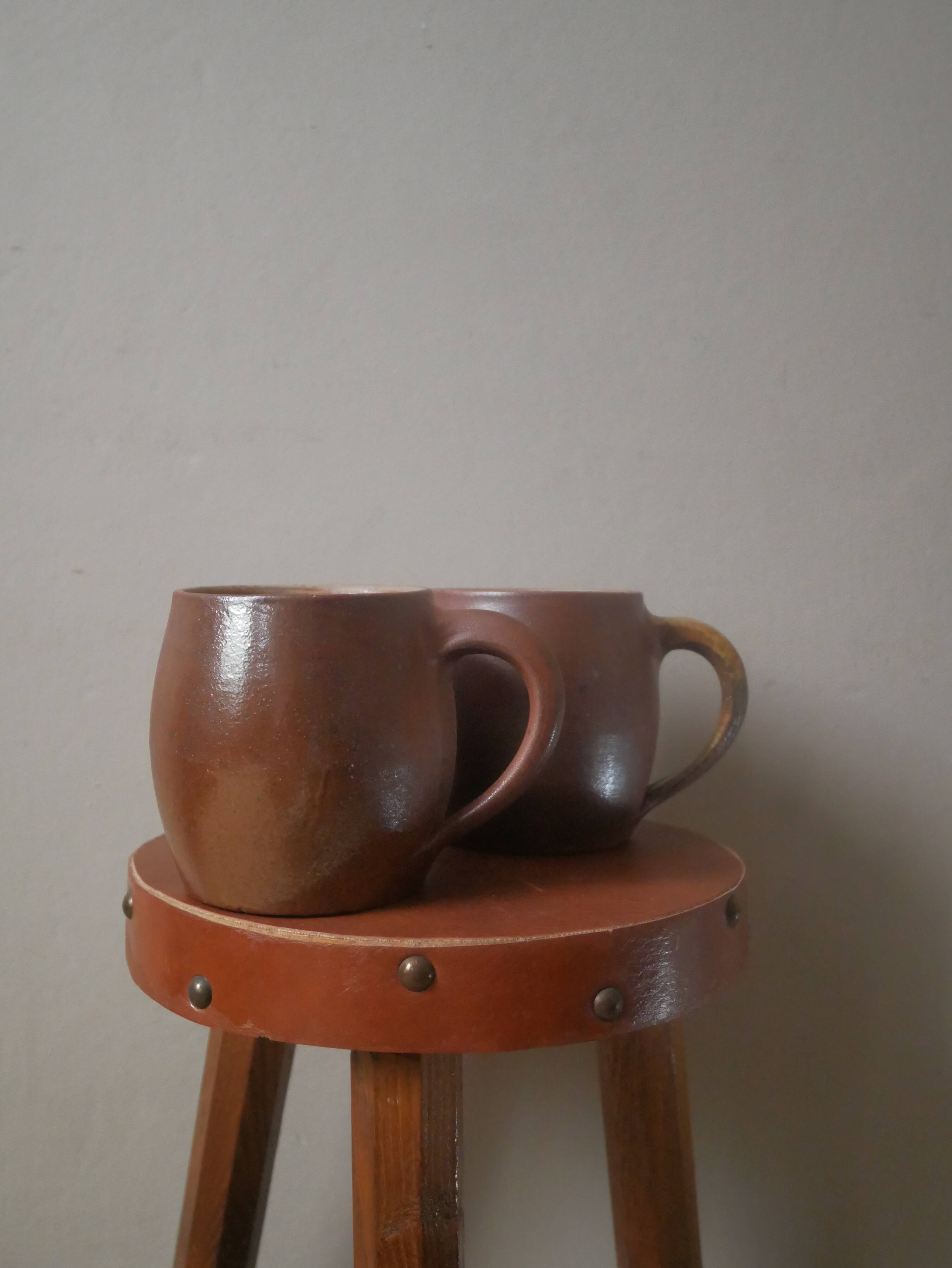 Vintage stoneware ceramic mugs handcrafted Scandinavian country decoration tea cups