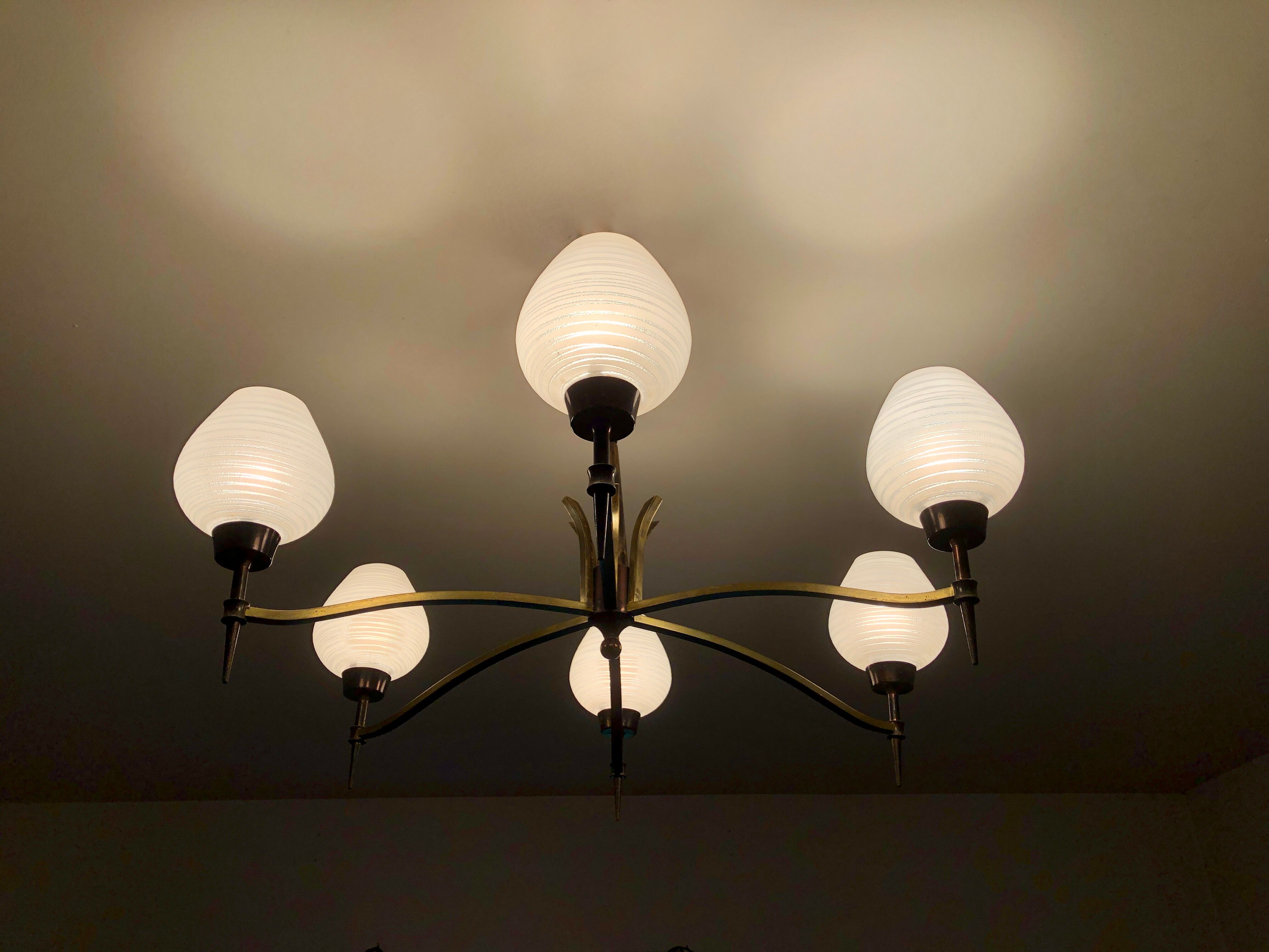 Modernist chandelier with 6 torches 1950