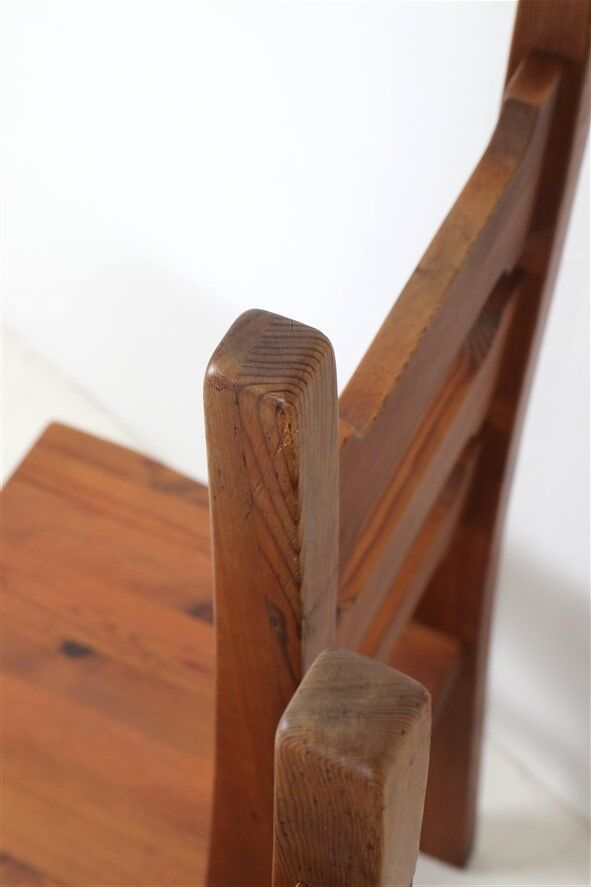 Set of 4 pinewood chairs by Sven Larsson / 1970s / Brutalism / Postmodern design