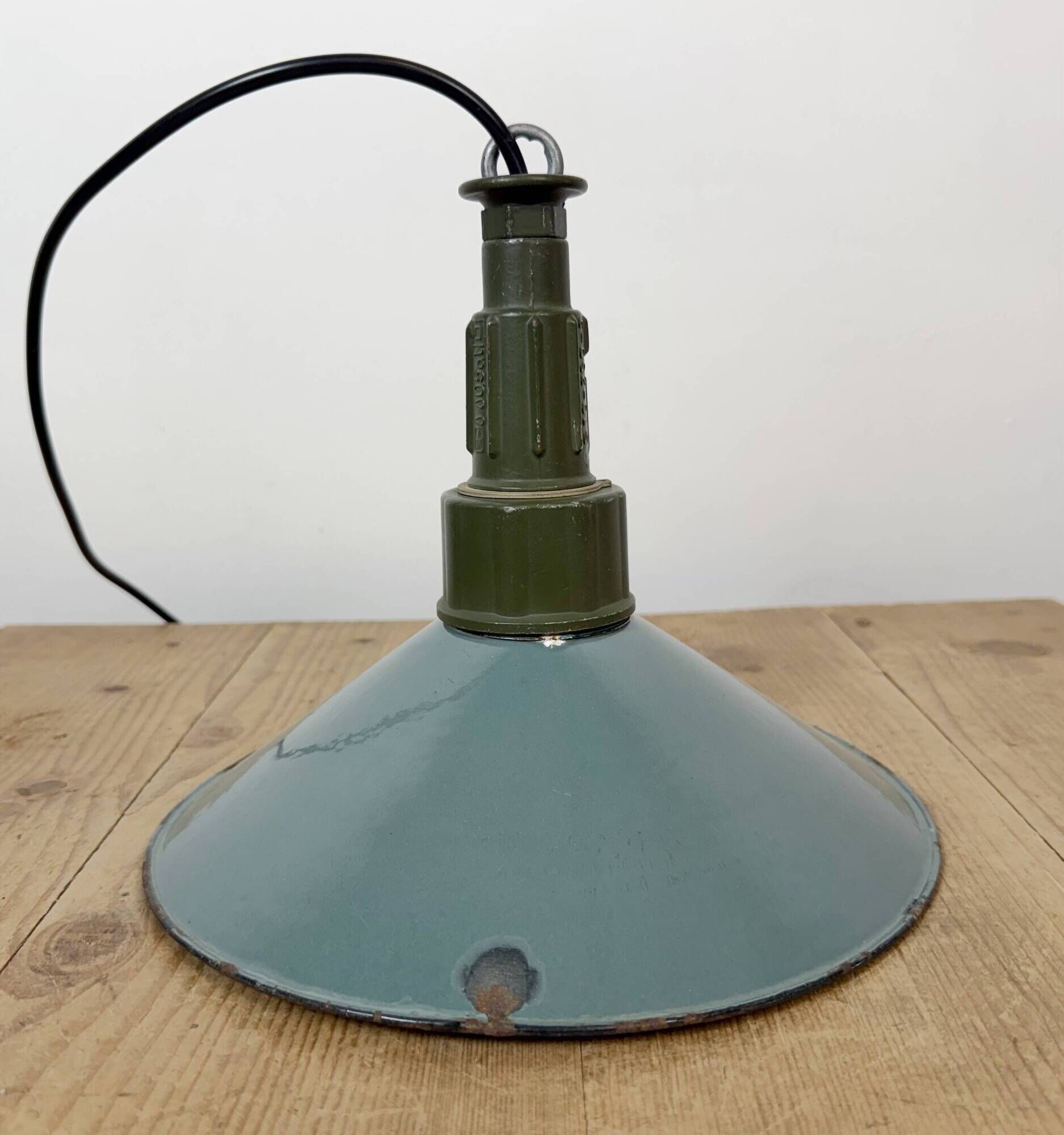 Industrial Petrol Enamel Military Pendant Lamp with Cast Aluminium Top