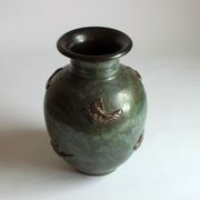 Art Deco Stoneware Vase with Fish Reliëf by Roger Guerin, Belgium, 1920s