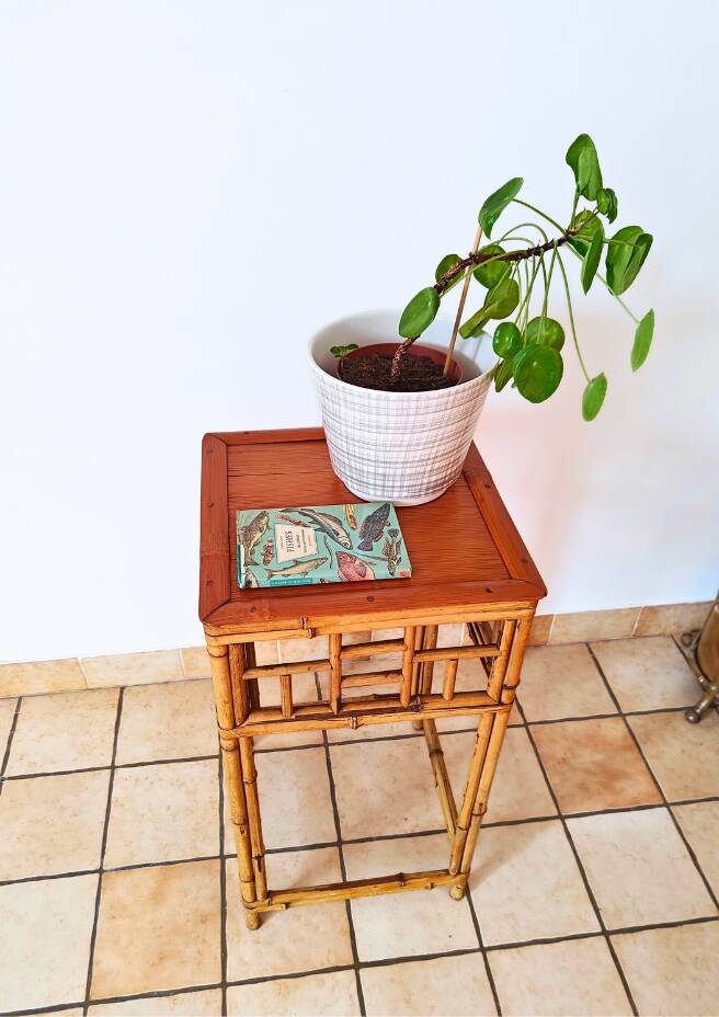 Bamboo and rattan side table from the 1970s.