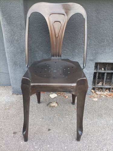 Chaise industrielle multipl's métal brossé Joseph Mathieu 1930