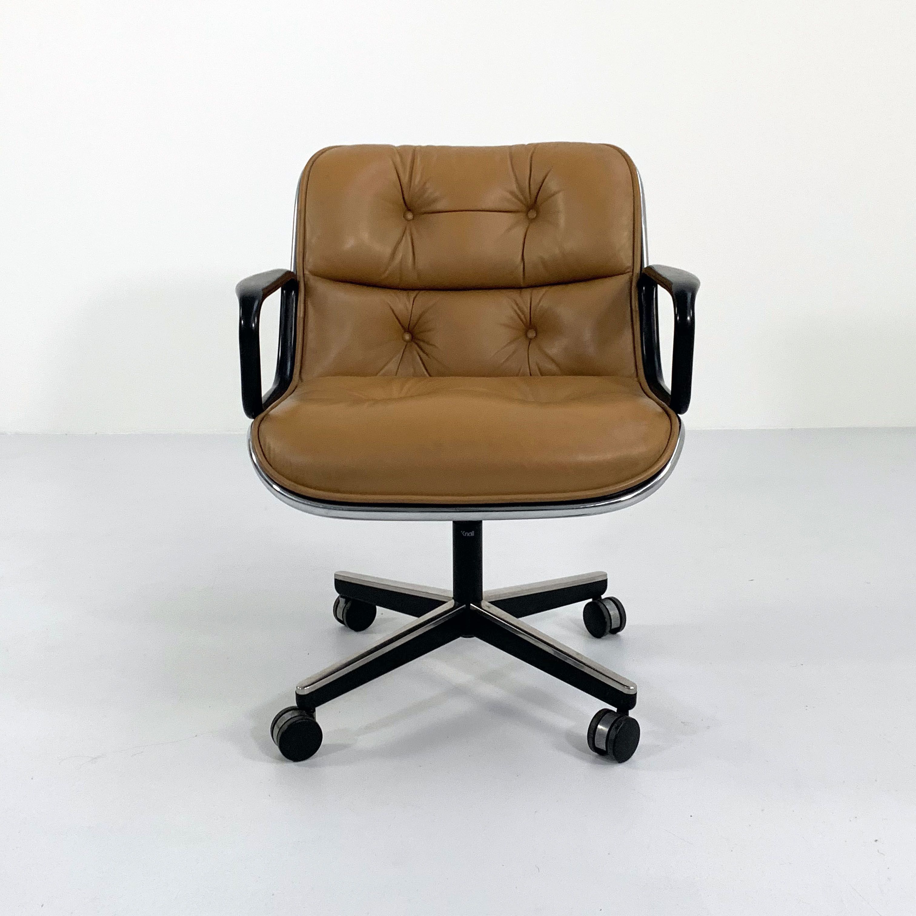 Office chair on camel leather wheels by Charles Pollock for Knoll, 1970