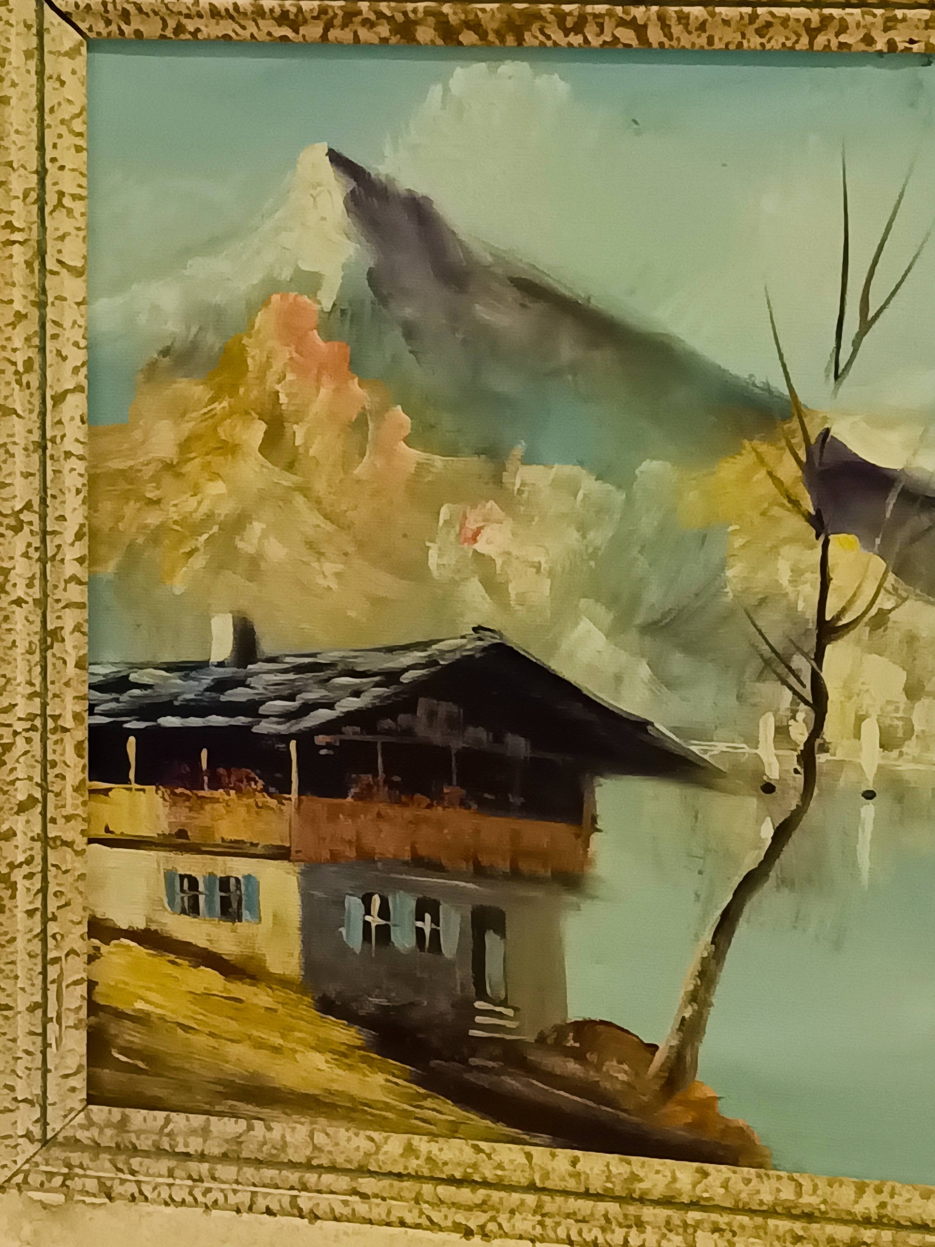 vintage oil on canvas 1950/1960 mountain landscape