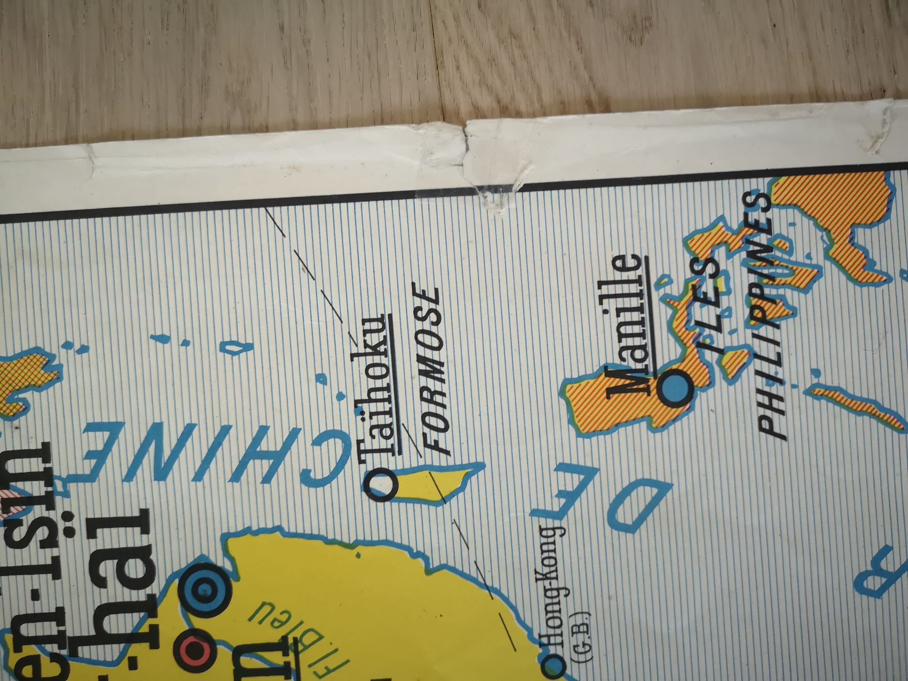 Former vintage Rossignol 50s Asia physical and political map