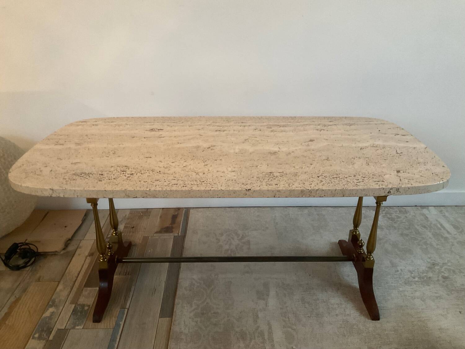 Travertine and wood coffee table from the 60s-70s