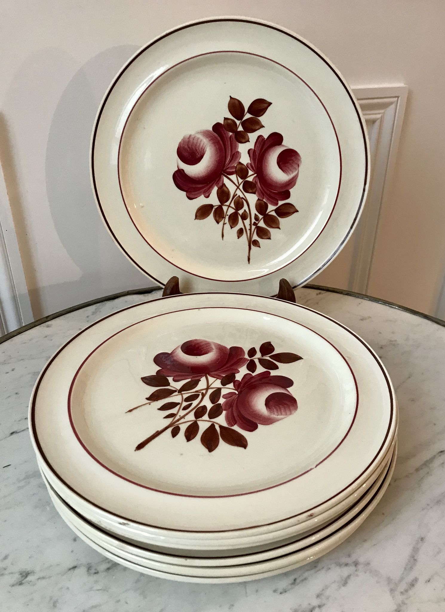 Lot de 8 assiettes plates Moulin des Loups modèle "Roubaix" années 40