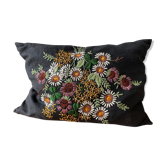 Coussin lin noir brodé