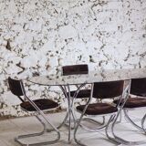 Chrome and smoked glass dining table in the style of Gastone Rinaldi, 1970.