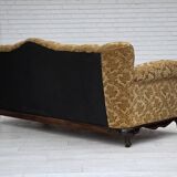 1950s, Danish 3-seater sofa, furniture velour, carved oak wood.