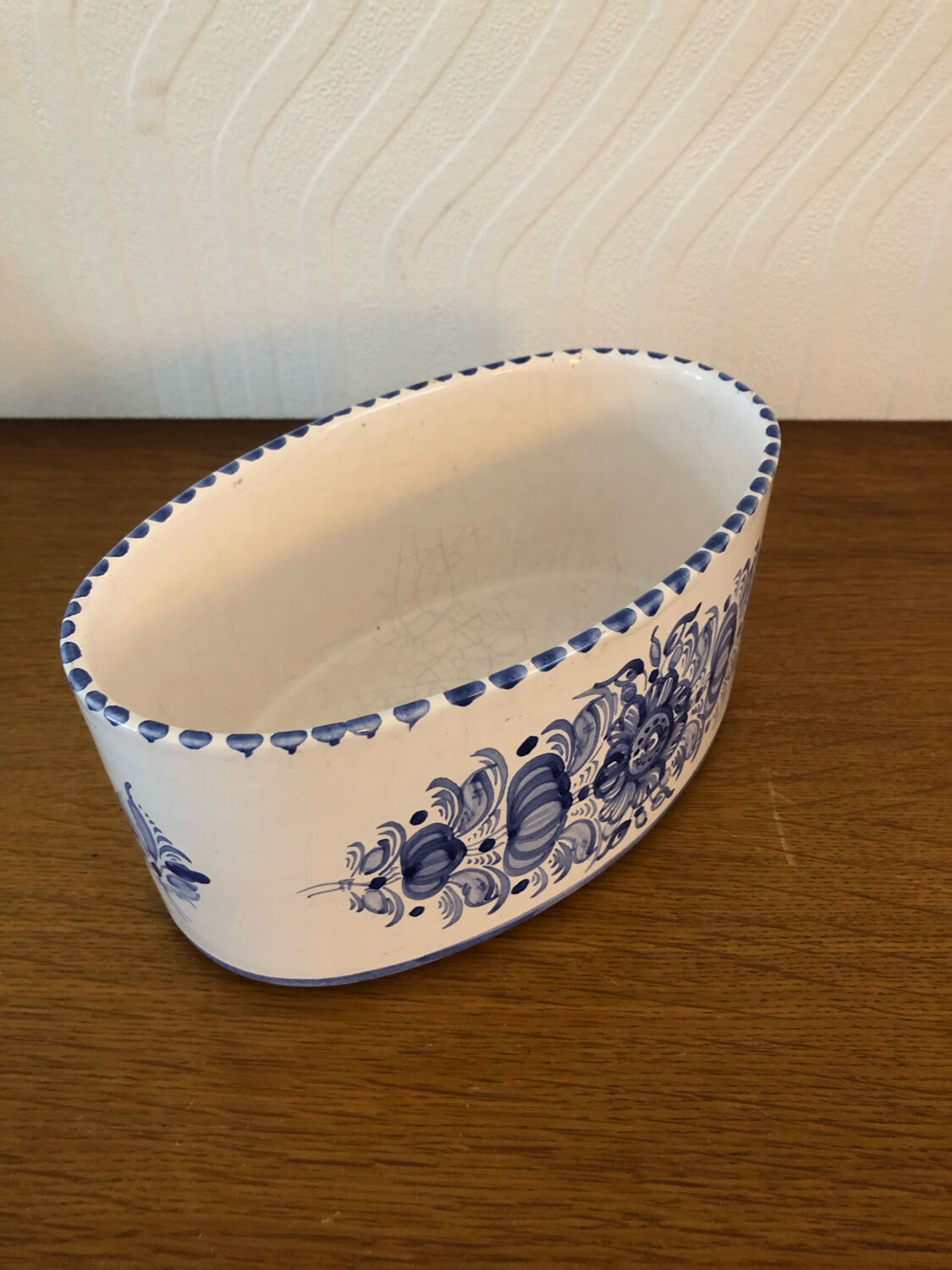 Ceramic pot blue floral decoration vintage signed modra