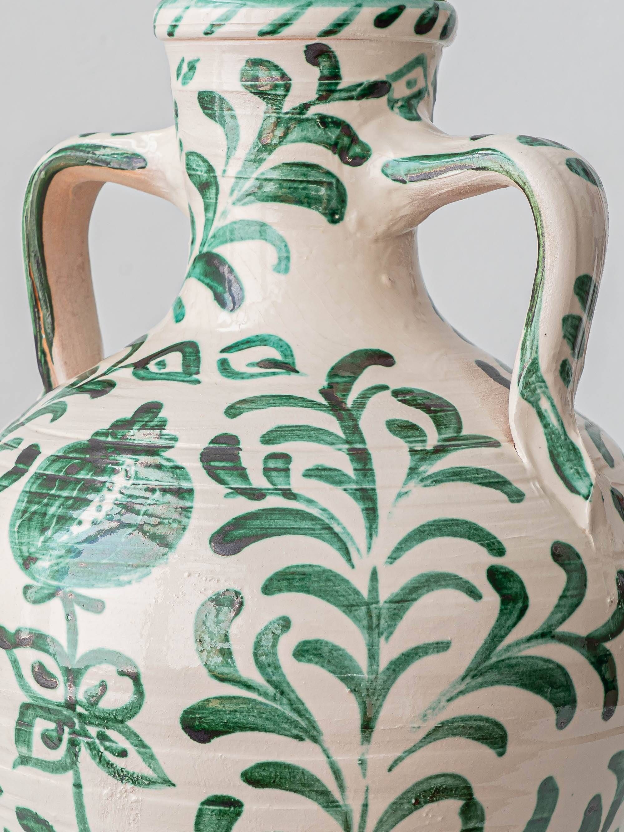 Spanish Revival Ceramic Table Lamp Pair from Granada, New Linen Lampshades