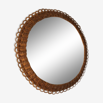 Vintage 50cm wicker sun mirror