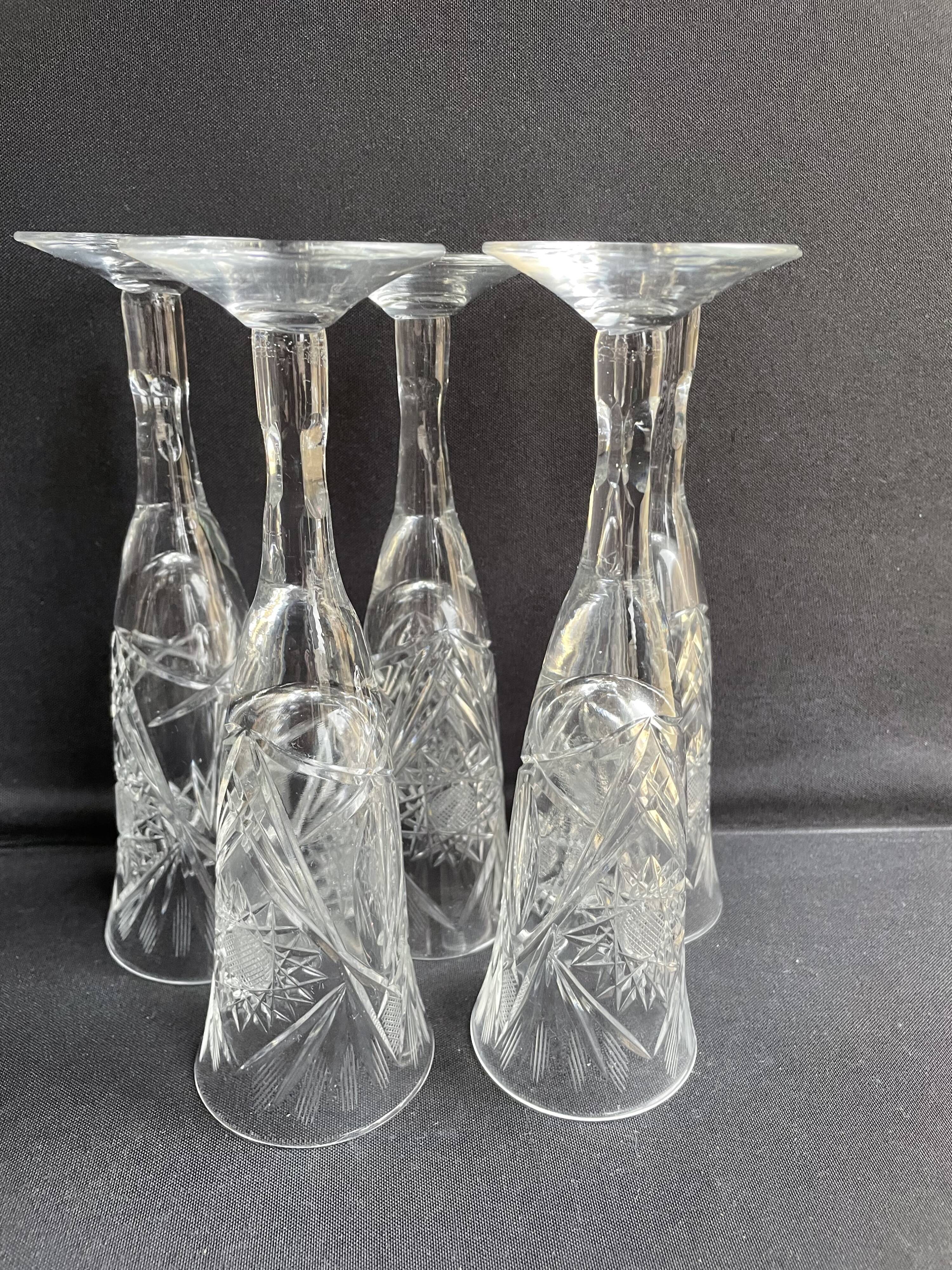 Champagne flutes, cut crystal, bohemian