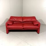 Vico Magistretti red leather Maralunga sofa Cassina