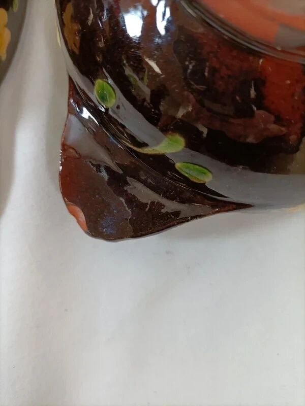 2 green glazed stoneware bowls with floral pattern – decorative tableware