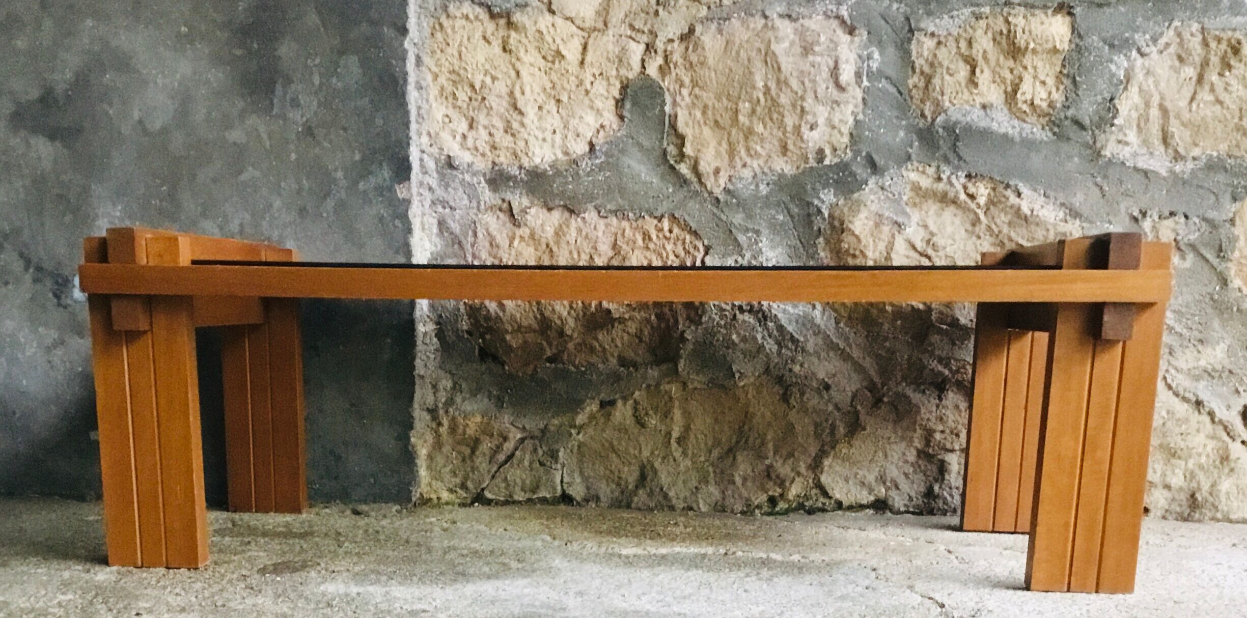 Modernist rectangular coffee table wood and glass - vintage - 1960s
