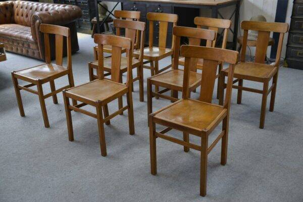 Set of 10 beech bistro chairs from the 1950s