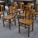 Set of 10 beech bistro chairs from the 1950s