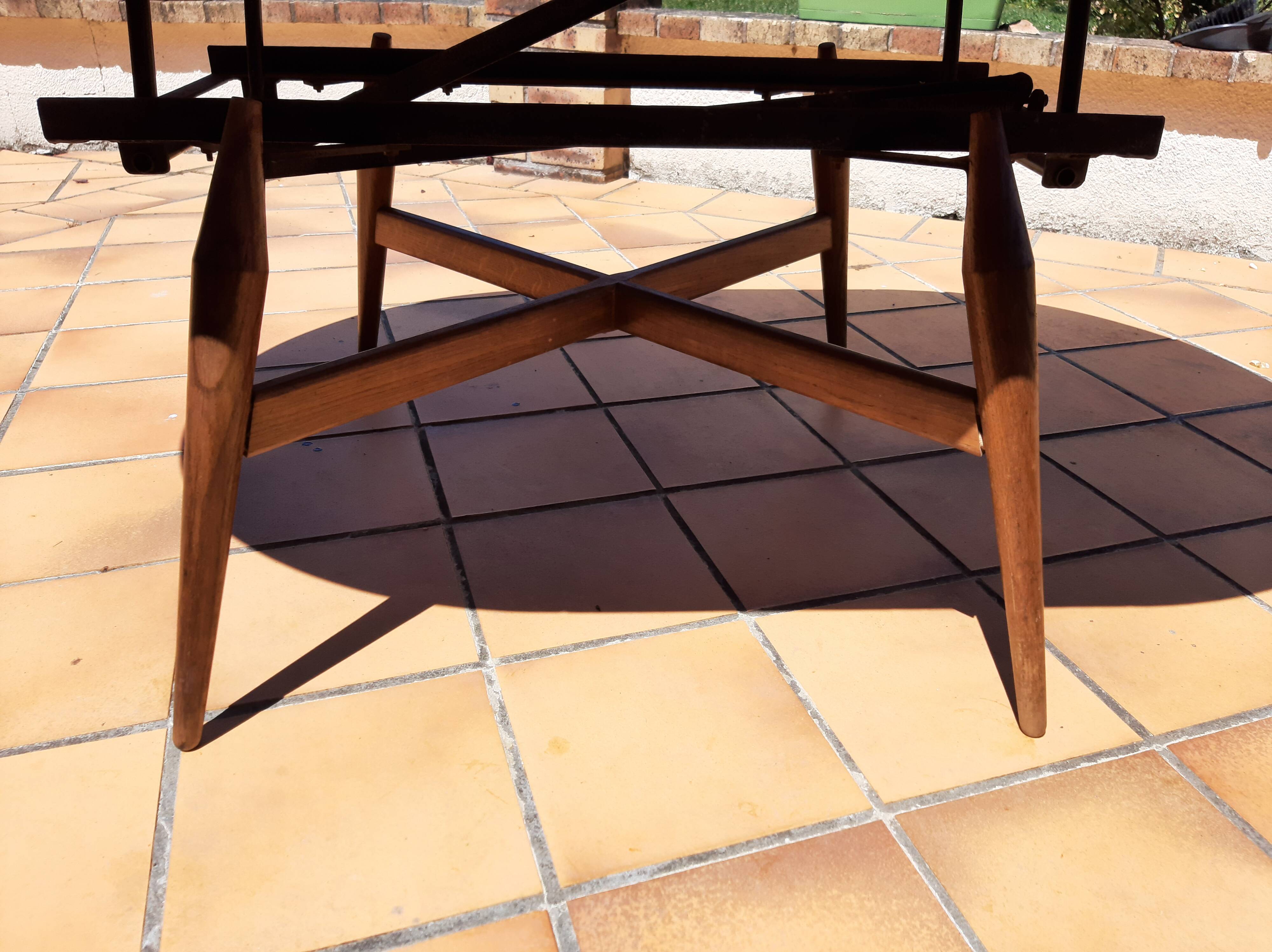 Vintage Scandinavian smorrebrod flip-up coffee table with system