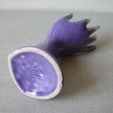Old vase soliflore ring hand 1970s purple ceramic signed JMR deco retro dressing table