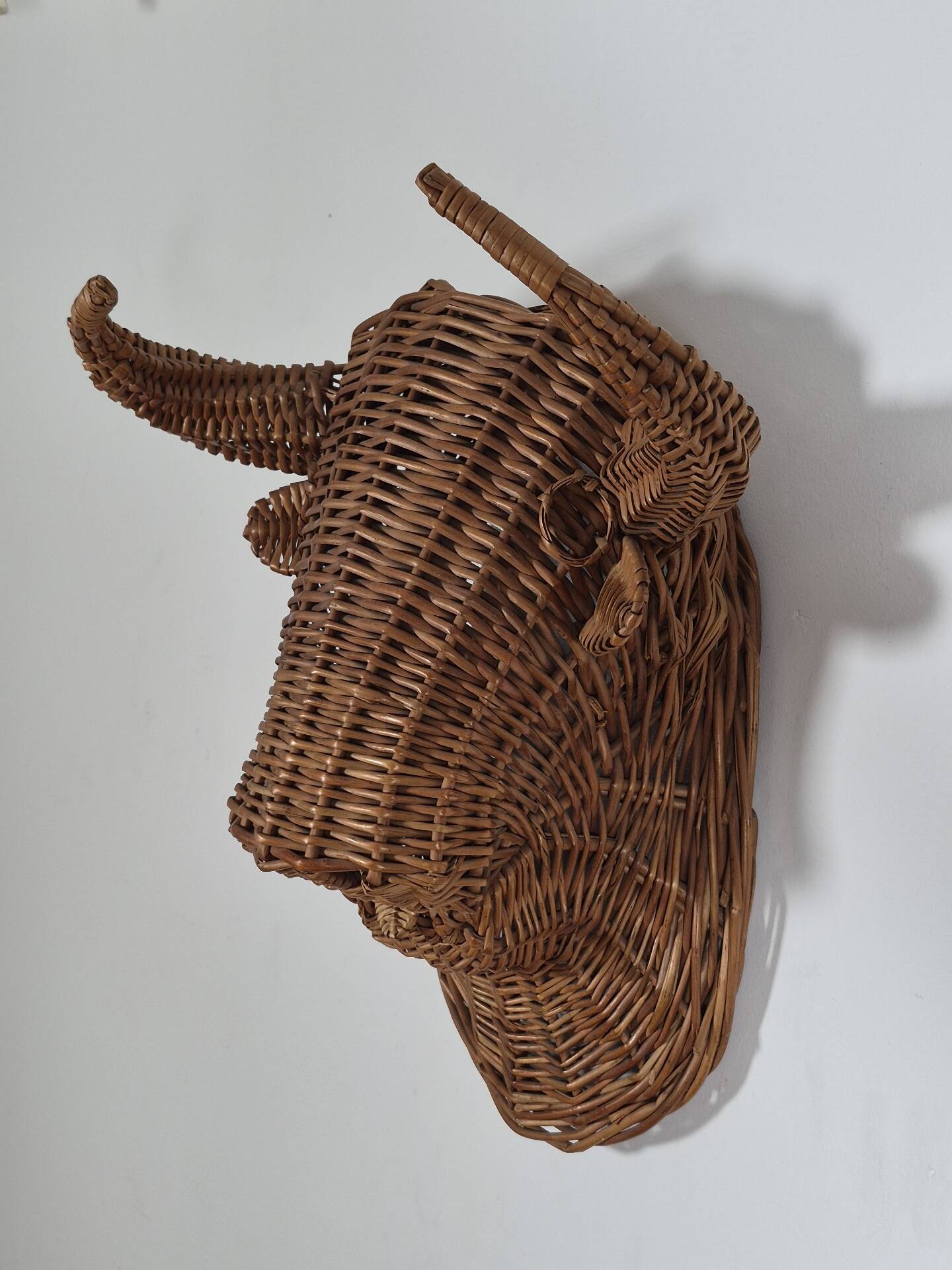 Vintage mid century wicker bull head sculpture