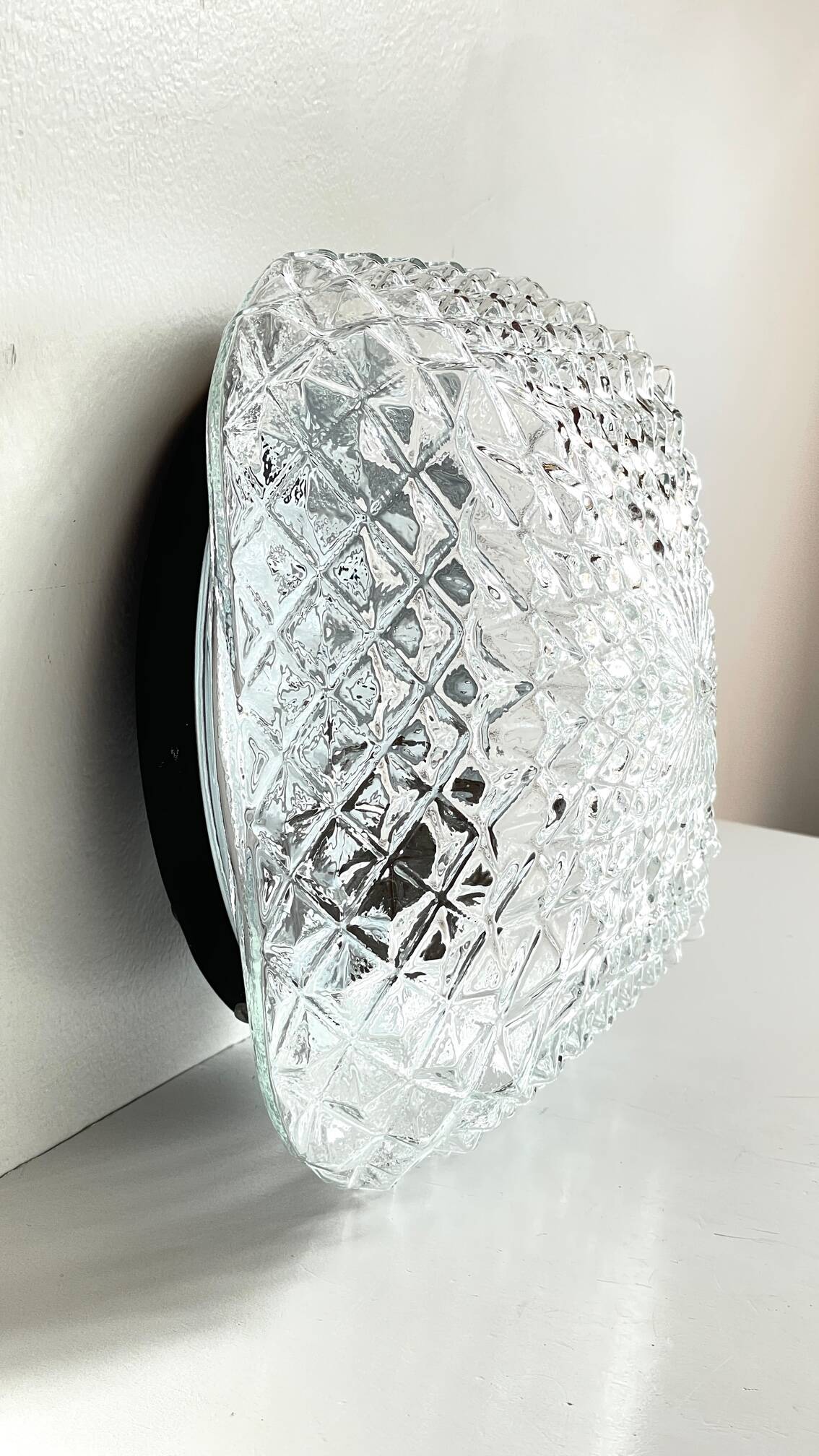 Wall lamp glass and steel ceiling light 1950s