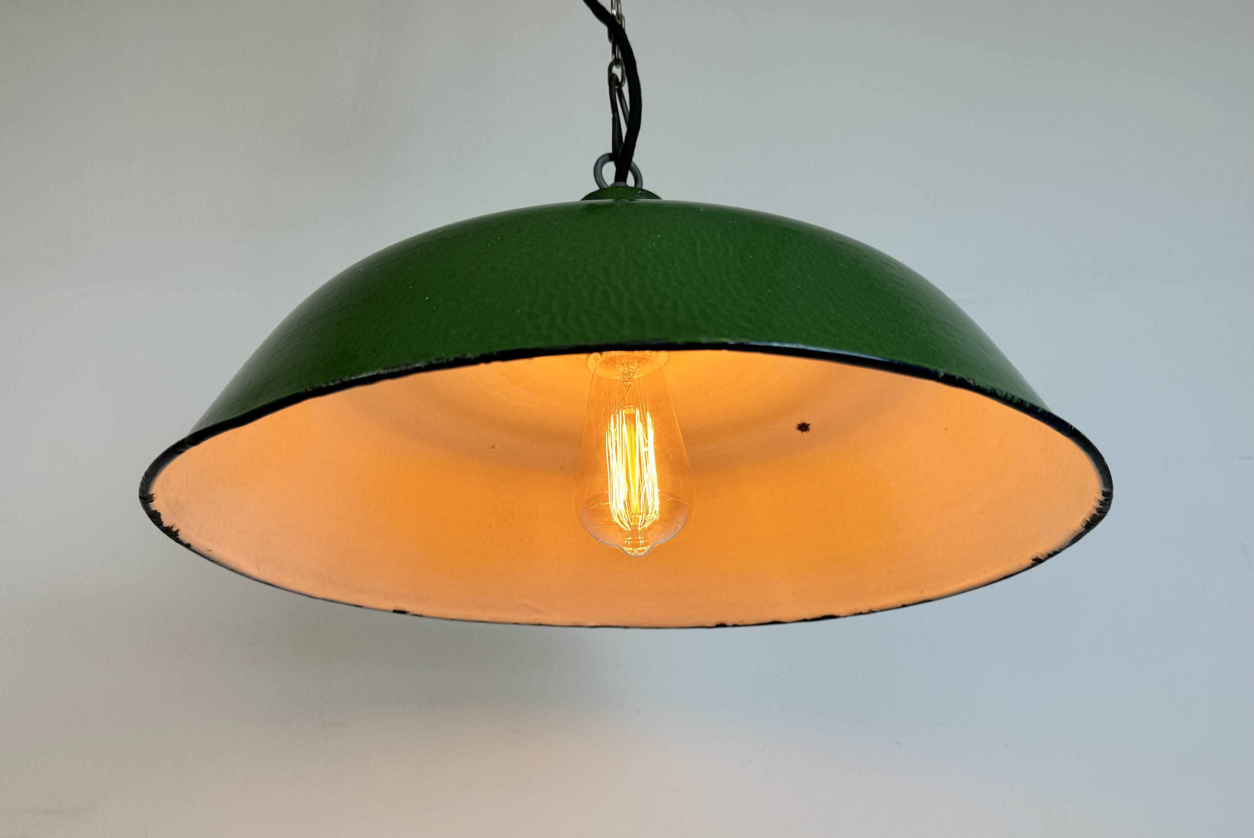 Industrial Green Enamel Factory Pendant Lamp, 1960s