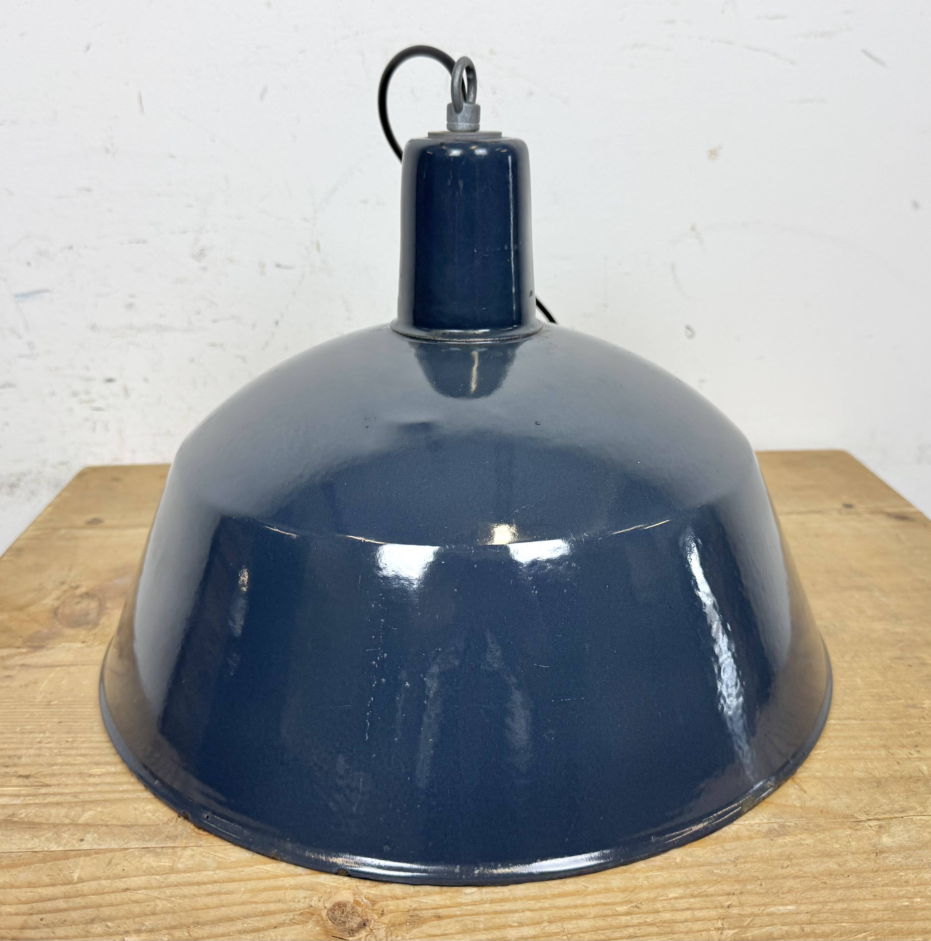 Industrial dark blue enamel pendant lamp from emax, 1960s