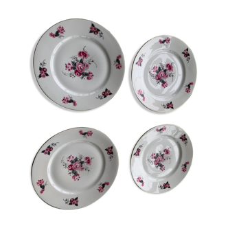 4 flat porcelain plates floral pattern art deco