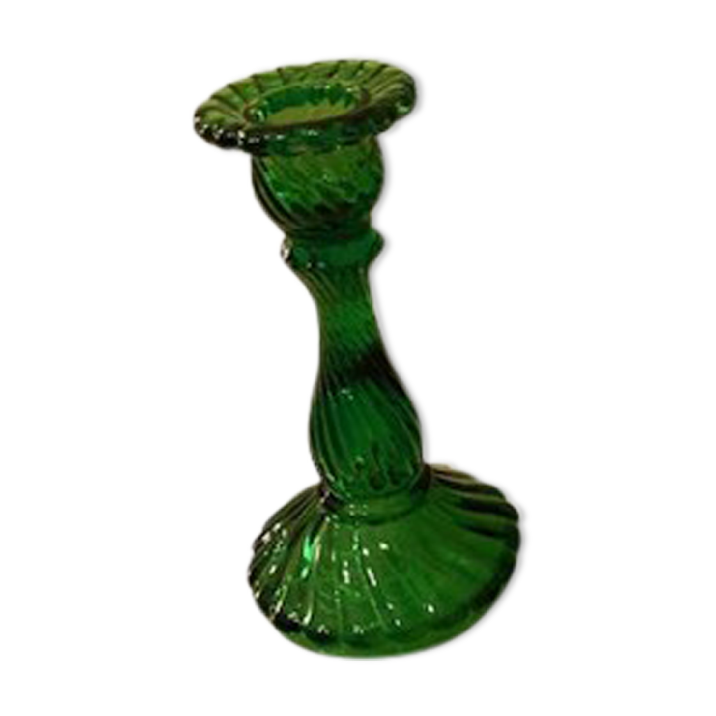 Green molded glass candle holder