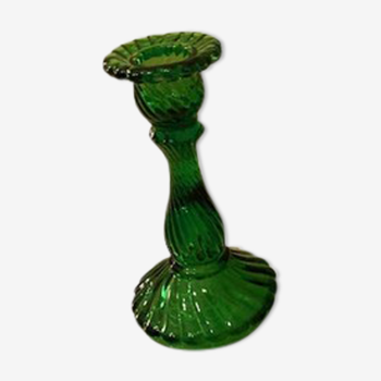 Green molded glass candle holder