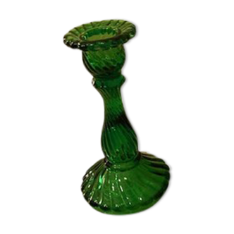 Green molded glass candle holder