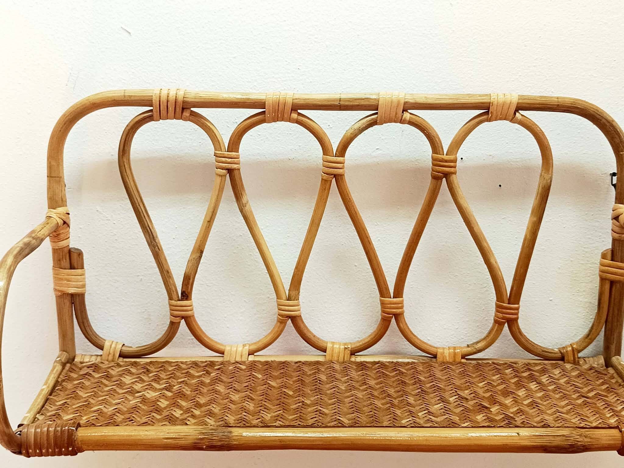 Vintage rattan shelf from the 1970s