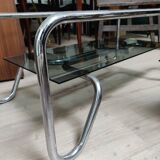 Coffee table in chrome metal and smoked glass design from the 70s