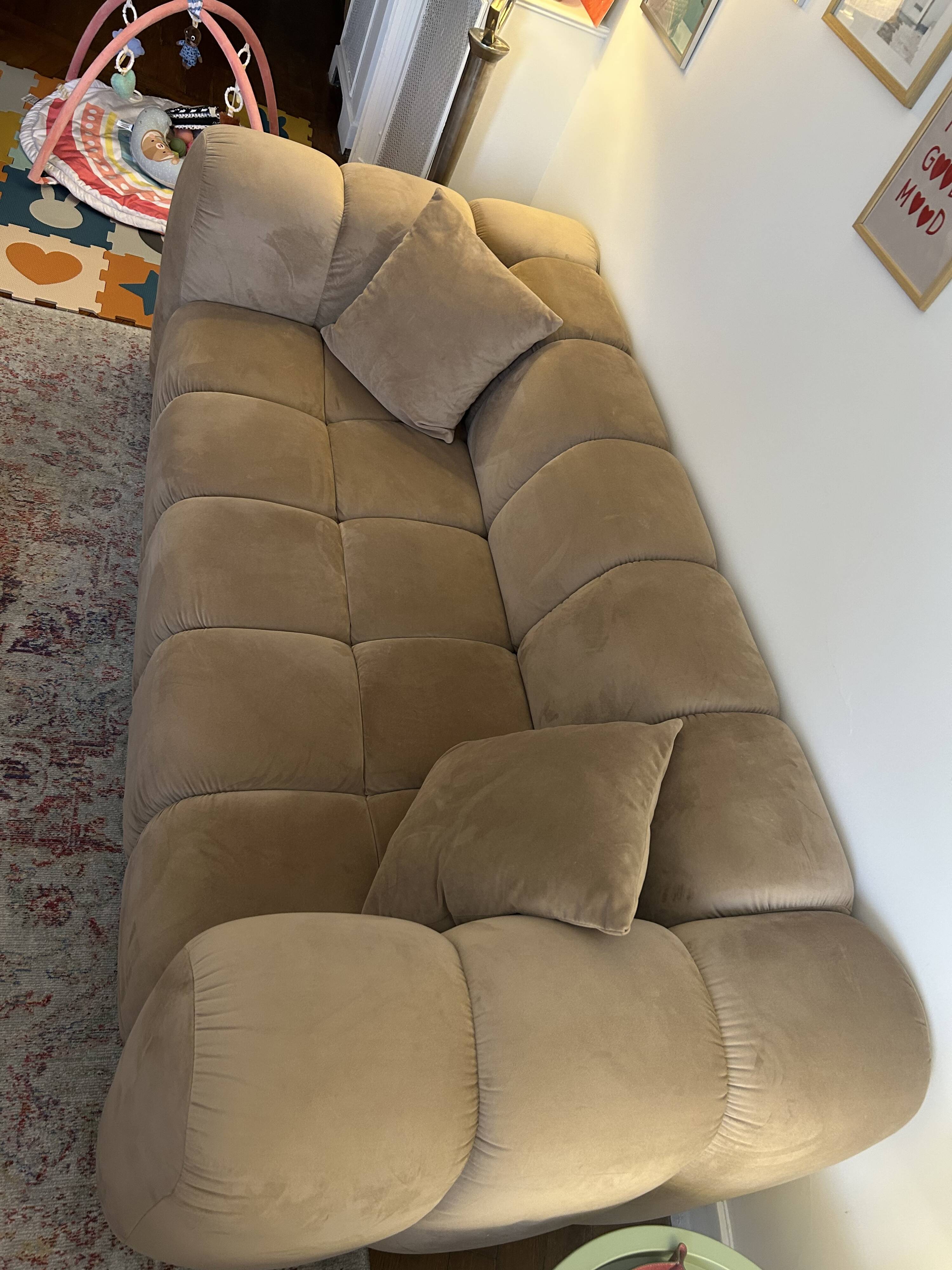 Canapé Windsor & Co en velours taupe/beige - excellent état