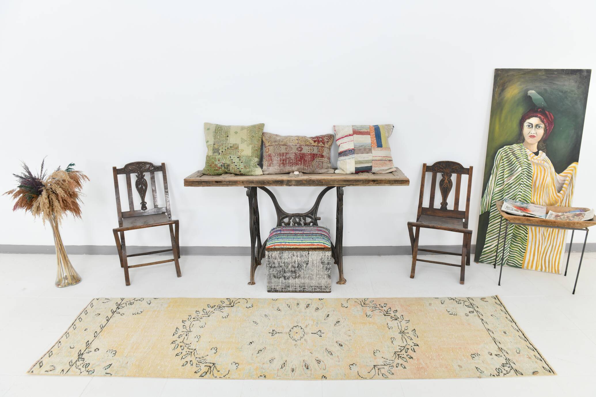 3x9 Beige & Yellow Turkish Vintage Runner Rug, 80x281Cm SK 23538