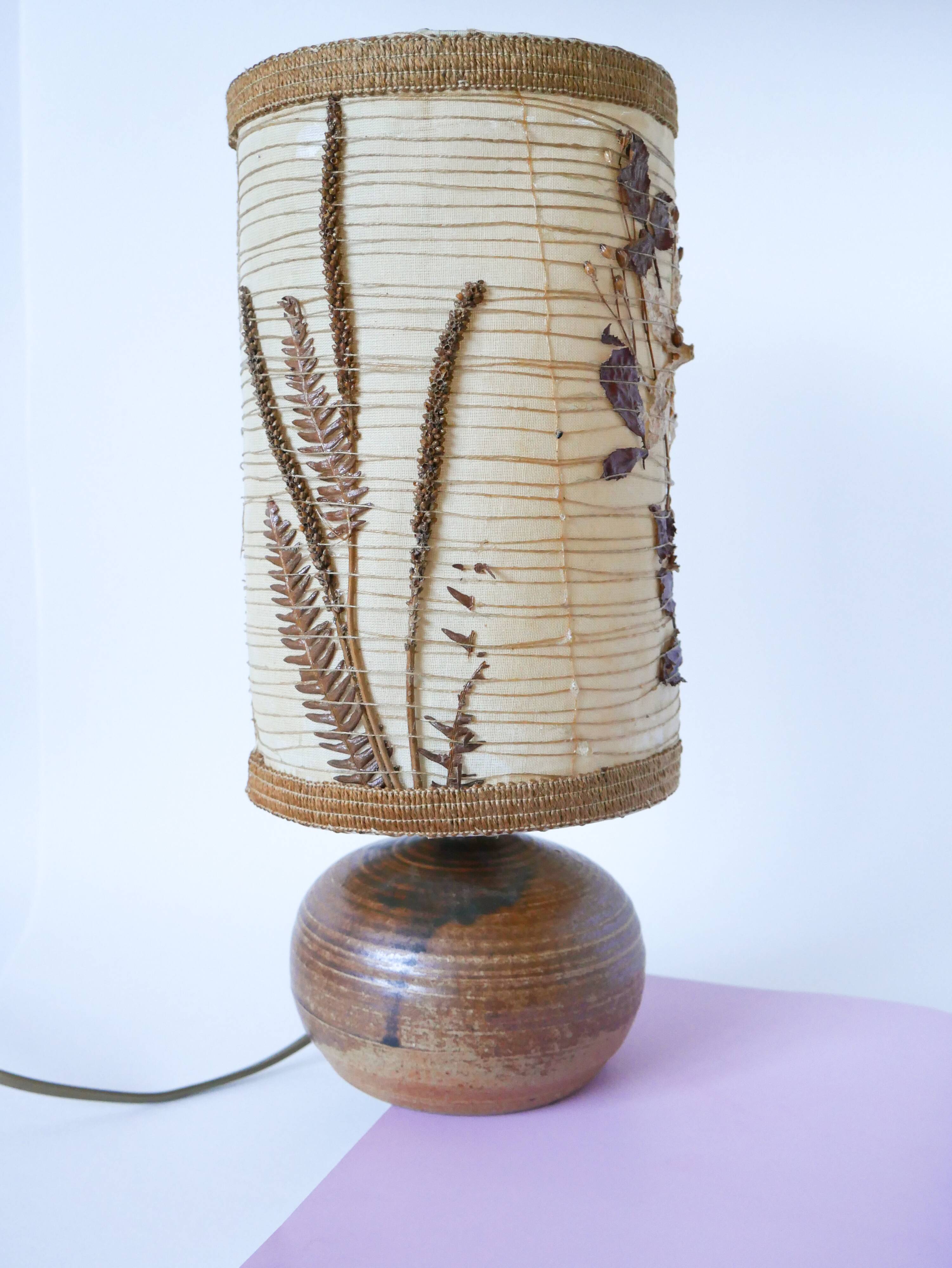 Sandstone lamp with dried flower lampshade, 1970