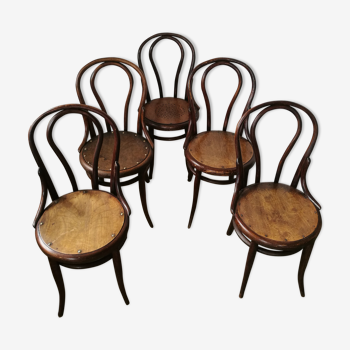Set de 5 chaises de Bistrot en bois courbé