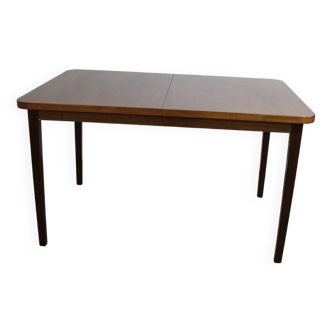 Vintage rectangular teak table with 130 cm dark legs and extension 1960 Sweden